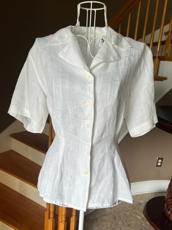 Preston & York Tops - Vintage 100% Irish Linen White Button Up Peplum Top Cottagecore 90s Size S